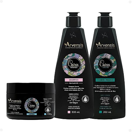 Kit Arvensis Cachos Naturais Cabelos Ondulados e Cacheados: Shampoo 300ml, Condicionador 300ml e Máscara 250g