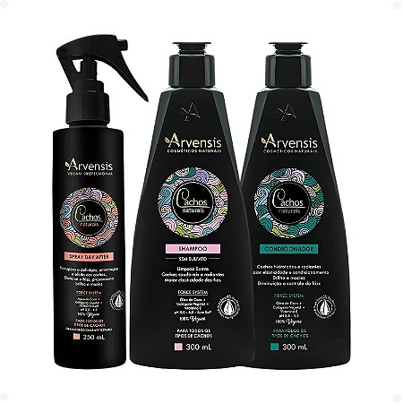 Kit Arvensis Cachos Naturais: Shampoo 300ml, Condicionador 300ml e Spray Day After 250ml