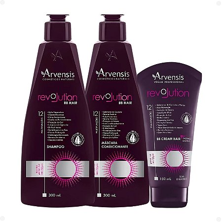 Kit Arvensis BB Hair Revolution: Shampoo 300ml, Máscara Condicionante 300ml e BB Cream Hair 150ml