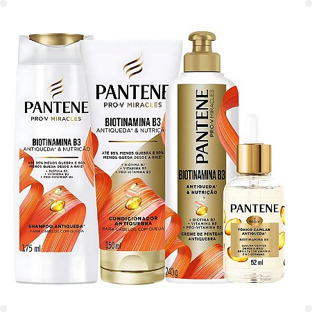 Kit Pantene Biotinamina B3 Antiqueda e Nutrição: Shampoo 175ml e Condicionador 150ml+ Tônico 52ml + Creme de Pentear 240g