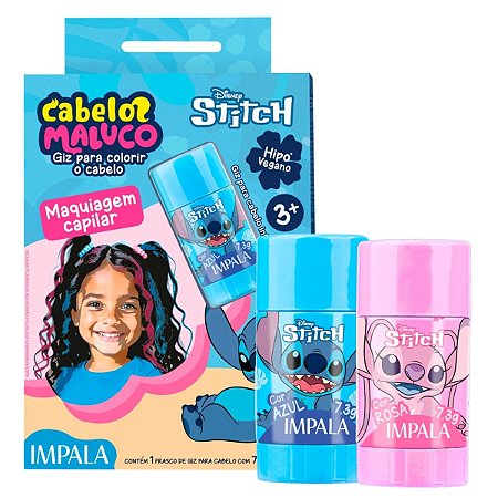 Kit Impala Stitch Cabelo Maluco: Giz Para Colorir Azul Stitch e Rosa Angel