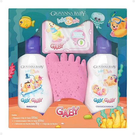 Kit Giovanna Baby E Kids Hora do Banho Gaby: Shampoo, Condicionador, Sabonete Em Barra E Esponja De Banho