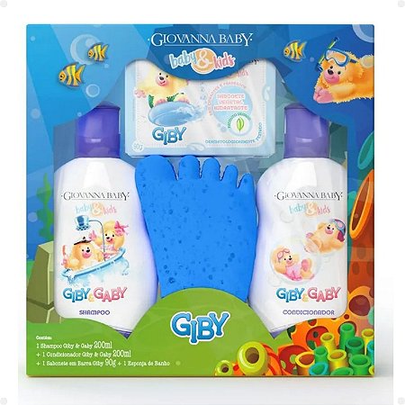 Kit Giovanna Baby E Kids Hora do Banho Giby: Shampoo, Condicionador, Sabonete Em Barra E Esponja De Banho