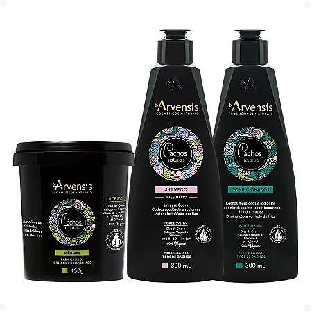 Kit Arvensis Cachos Naturais Cabelos Crespos e Crespíssimos: Shampoo 300ml, Condicionador 300ml e Máscara 450g
