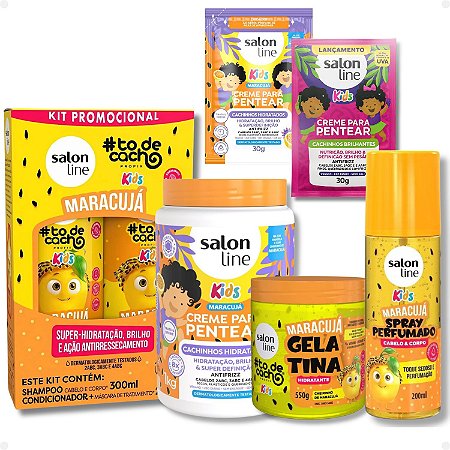 Kit Salon Line Kids Maracujá: Shampoo, Condicionador, Creme para Pentear E Gelatina + Mimos