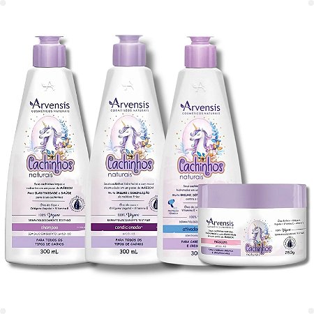 Kit Arvensis Cachinhos Naturais Cabelos Crespos e Crespíssimos: Shampoo 300ml, Condicionador 300ml, Máscara 250g e Ativador de Cachos 300ml