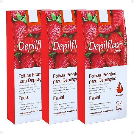 Kit Depilflax: 3 Folhas Prontas Para Depilação Facial Morango Com 24 folhas Cada