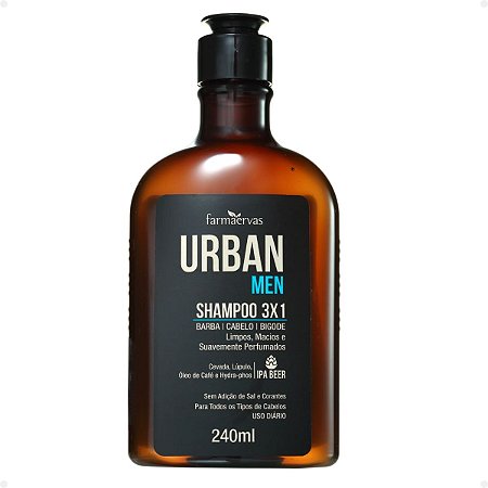 Shampoo 3x1 Farmaervas Urban Men Barba, Cabelo e Bigode 240ml