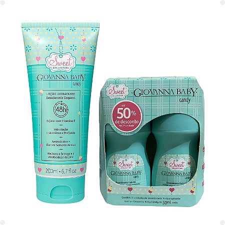 Kit Giovanna Baby Candy: 2 Desodorantes Roll-on e 1 Loção Hidratante