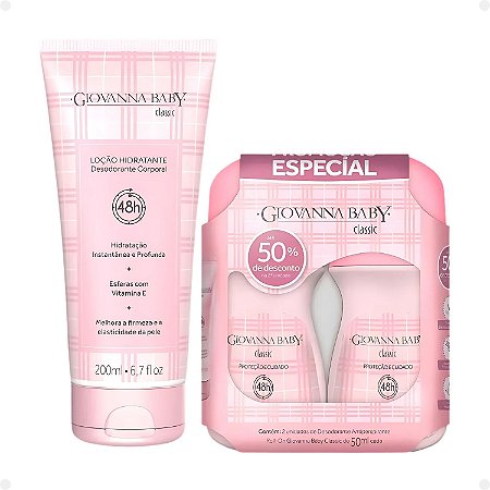 Kit Giovanna Baby Classic: 2 Desodorantes Roll-on e 1 Loção Hidratante