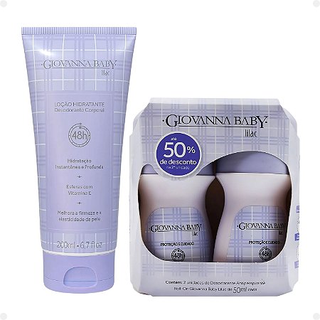 Kit Giovanna Baby Lilac: 2 Desodorantes Roll-on e 1 Loção Hidratante