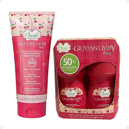 Kit Giovanna Baby Cherry: 2 Desodorantes Roll-on e 1 Loção Hidratante