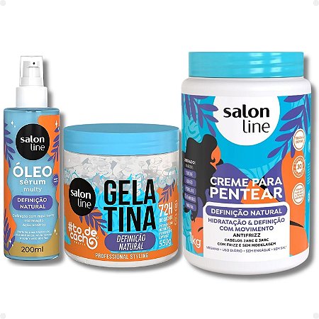 Kit Salon Line #todecacho Definição Natural: Gelatina 550g, Óleo Sérum Multy 200ml e Creme para Pentear 1kg