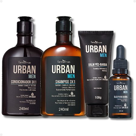 Kit Farmaervas Urban Men: Shampoo, Condicionador, Óleo e Balm