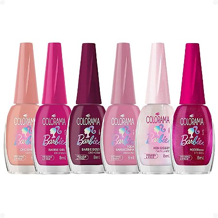 Kit Colorama Barbie 6 Esmaltes: Toda Barbiezinha, Barbie Boss, Barbie Girl, Chic Barbie, Ken Disse?, PODERosa 8ml