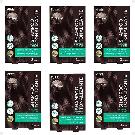 Kit Kiss New York Color Change: 6 Shampoo Tonalizante Castanho Escuro