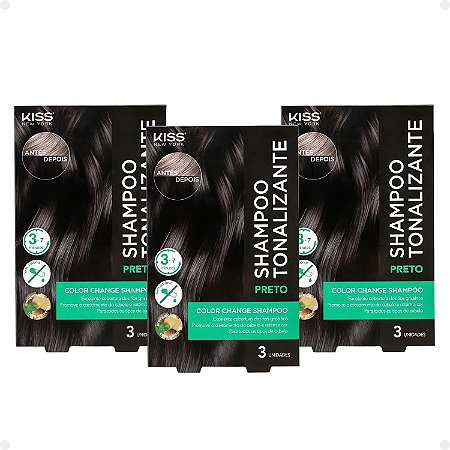 Kit Kiss New York Color Change: 3 Shampoo Tonalizante Preto