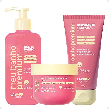 Kit LabPop by Labotrat Belle Pink: Gel de Banho, Mousse Esfoliante e Hidratante Corporal