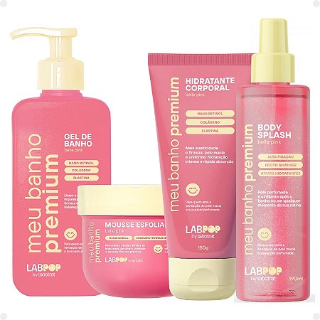 Kit LabPop by Labotrat Belle Pink: Gel de Banho, Mousse Esfoliante, Hidratante Corporal e Body Splash