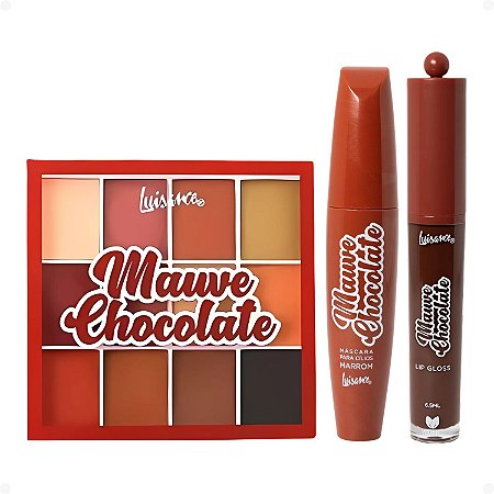 Kit Luisance Mauve Chocolate:1 Paleta  de Sombras , 1 Máscara para Cílios Marrom e 1 Lip Gloss Fondue