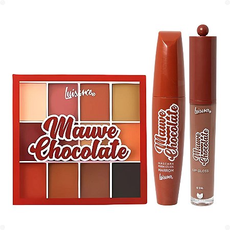 Kit Luisance Mauve Chocolate:1 Paleta  de Sombras , 1 Máscara para Cílios Marrom e 1 Lip Gloss Cor 01