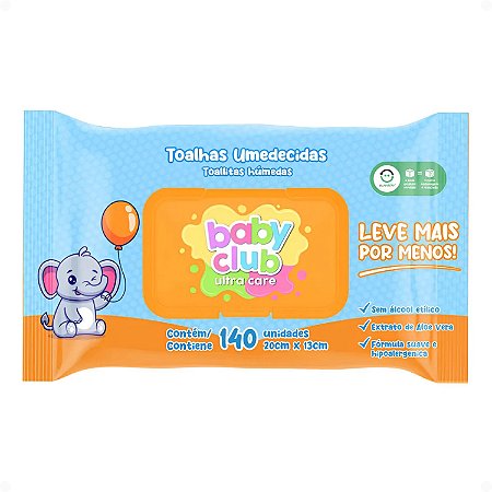 Toalhas Umedecidas Baby Club Ultra Care 20x13cm Com 140Un