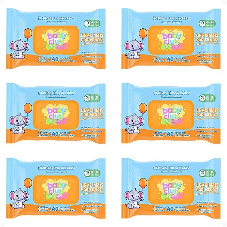 Kit Baby Club Ultra Care: 6 Pacotes Toalhas Umedecidas Baby 20x13cm Com 140Un
