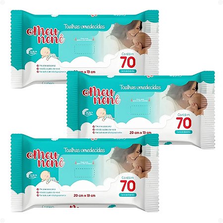 Kit Meu Nenê: 3 Pacotes Toalhas Umedecidas 20x13cm Com 70Un