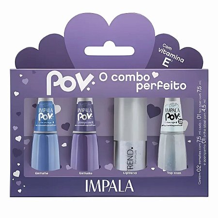 Kit Impala Pov 2.3 Maria Nicolly: 2 Esmaltes, 1 Top Coat e 1 Gloss Labial