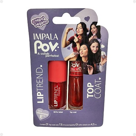 Kit Impala Pov 1.2 Lip Trend Antonela: 1 Top Coat e 1 Gloss Labial