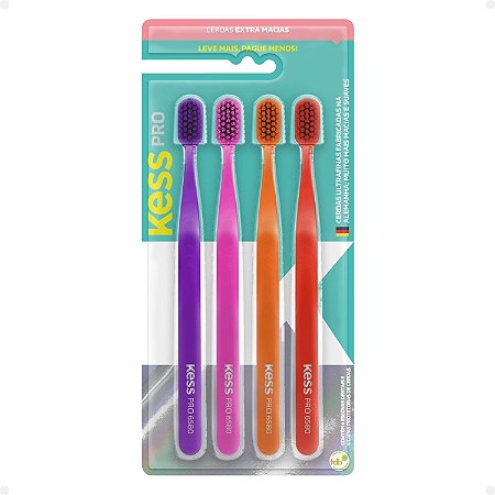 Kit Belliz Kess Pro: 4 Escova de Dente Extra Macia