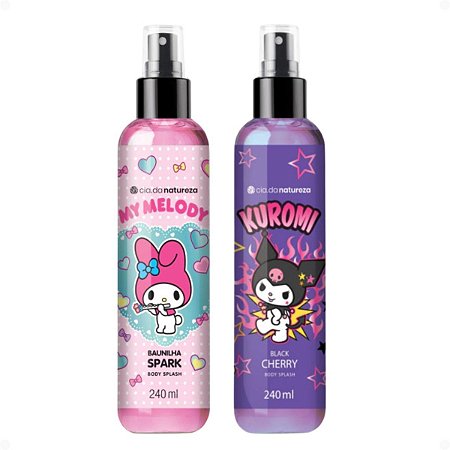 Kit Cia Da Natureza Body Splash: 1 My Melody Baunilha Spark e 1 Kuromi Black Cherry 240ml