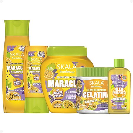 Kit Skala Frutástica Maracujá: Shampoo, Condicionador, Creme Tratamento 1000g, Gelatina e Óleo Capilar 90ml