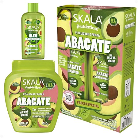Kit Skala Frutástica Abacate: Shampoo, Condicionador, Creme Tratamento 1000g e Óleo Capilar 90ml