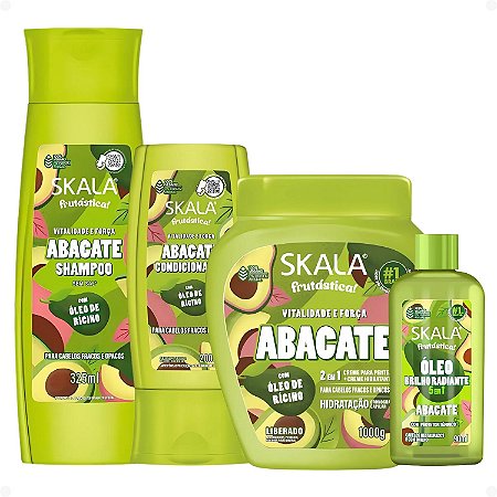 Kit Skala Frutástica Abacate: Shampoo, Condicionador, Creme Tratamento 1000g e Óleo Capilar 90ml