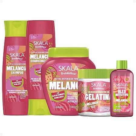 Kit Skala Frutástica Melancia: Shampoo, Condicionador, Creme Tratamento 1000g, Gelatina e Óleo Capilar 90ml