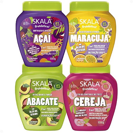 Kit Skala Frutástica Creme de tratamento: Açaí, Maracuja, Cereja e Abacate 1000g