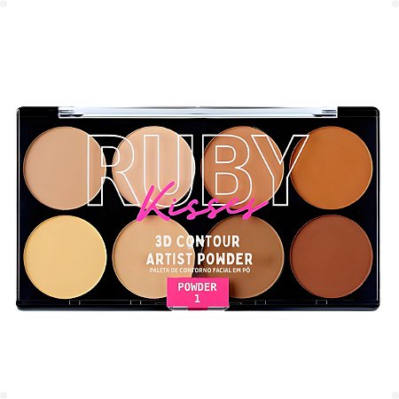 Paleta de Contorno Facial Em Pó Ruby Kisses 3D Contour Artist Powder 1 Light Medium