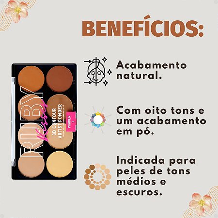 Paleta de Contorno Facial Em Pó Ruby Kisses 3D Contour Artist Powder 1 Light Medium