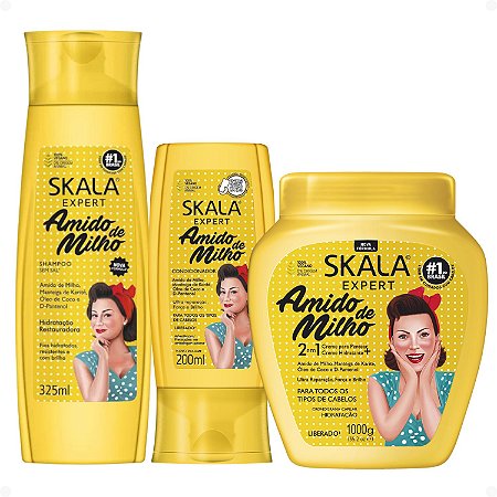 Kit Skala Expert Amido de Milho: Shampoo e Condicionador 200ml + Creme de Tratamento 1000g