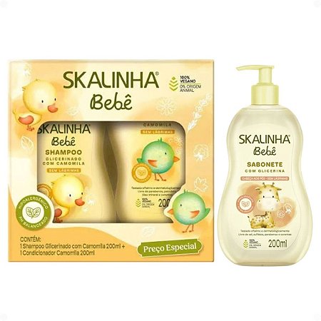 Kit Skalinha Bebê: Shampoo e Condicionador Camomila 200ml + Sabonete Liquido Com Glicerina 200ml