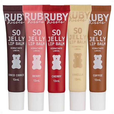 Kit Ruby Kisses So Jelly Lip Balm: Cherry, Coffee, Berry, Vanilla e Choco Cookie