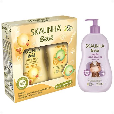 Kit Skalinha Bebê Glicerinado Com Camomila: Shampoo e Condicionador 200ml + Loção Hidtratante Lavanda 200ml