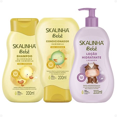 Kit Skalinha Bebê Glicerinado Com Camomila: Shampoo e Condicionador 200ml + Loção Hidtratante Lavanda 200ml