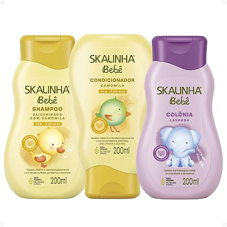 Kit Skalinha Bebê Glicerinado Com Camomila: Shampoo e Condicionador 200ml + Colônia Lavanda 200ml
