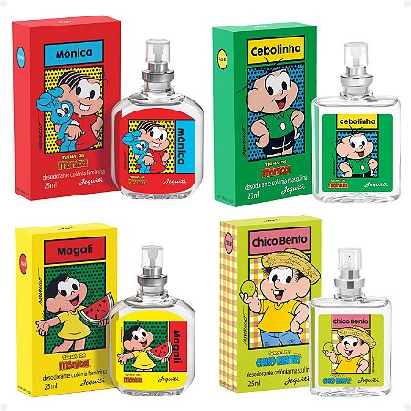 Kit Jequiti Turma da Mônica Desodorante Colônia Com 4: Mônica, Cebolinha, Magali e Chico Bento 25ml