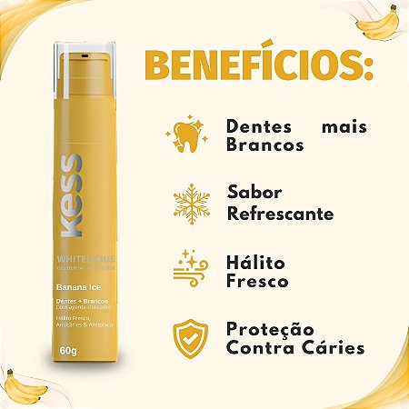 Gel Dental Kess Whitelicious Dentes Mais Brancos Banana Ice 60g