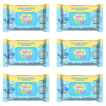 Kit Baby Club Ultra Care: 6 Pacotes Toalhas Umedecidas Baby 20x13cm Com 100Un