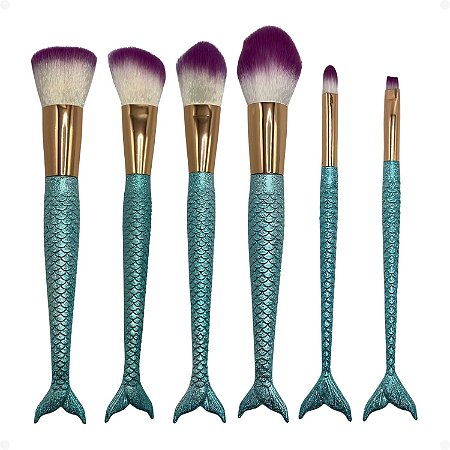 Kit Le Vangee Mermaid Cauda Verde: 6 Pincéis de Maquiagem