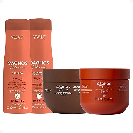 Kit Arvensis Cachos Naturais: Shampoo e Condicionador 300ml + Máscara para Cabelos Crespos e Geleia Ativadora